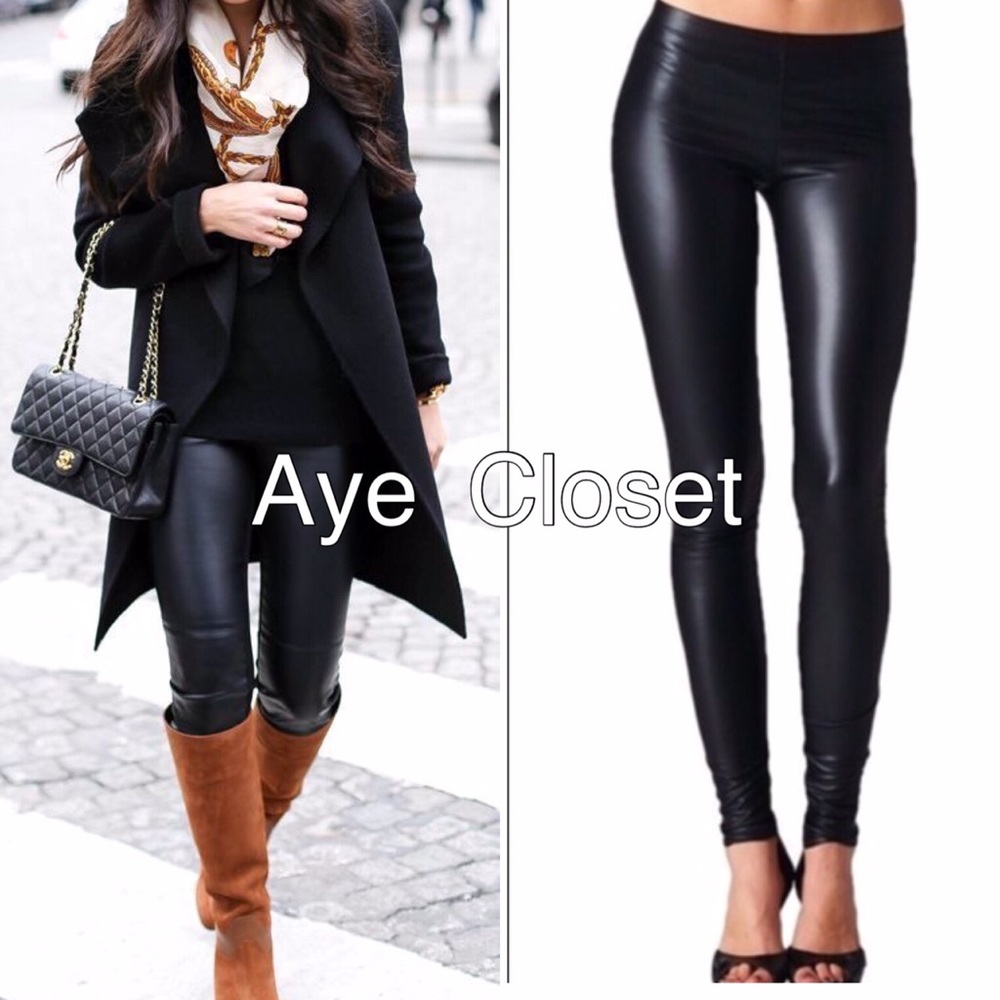 Matte black Faux leather leggings sexy - Picture 6 of 8